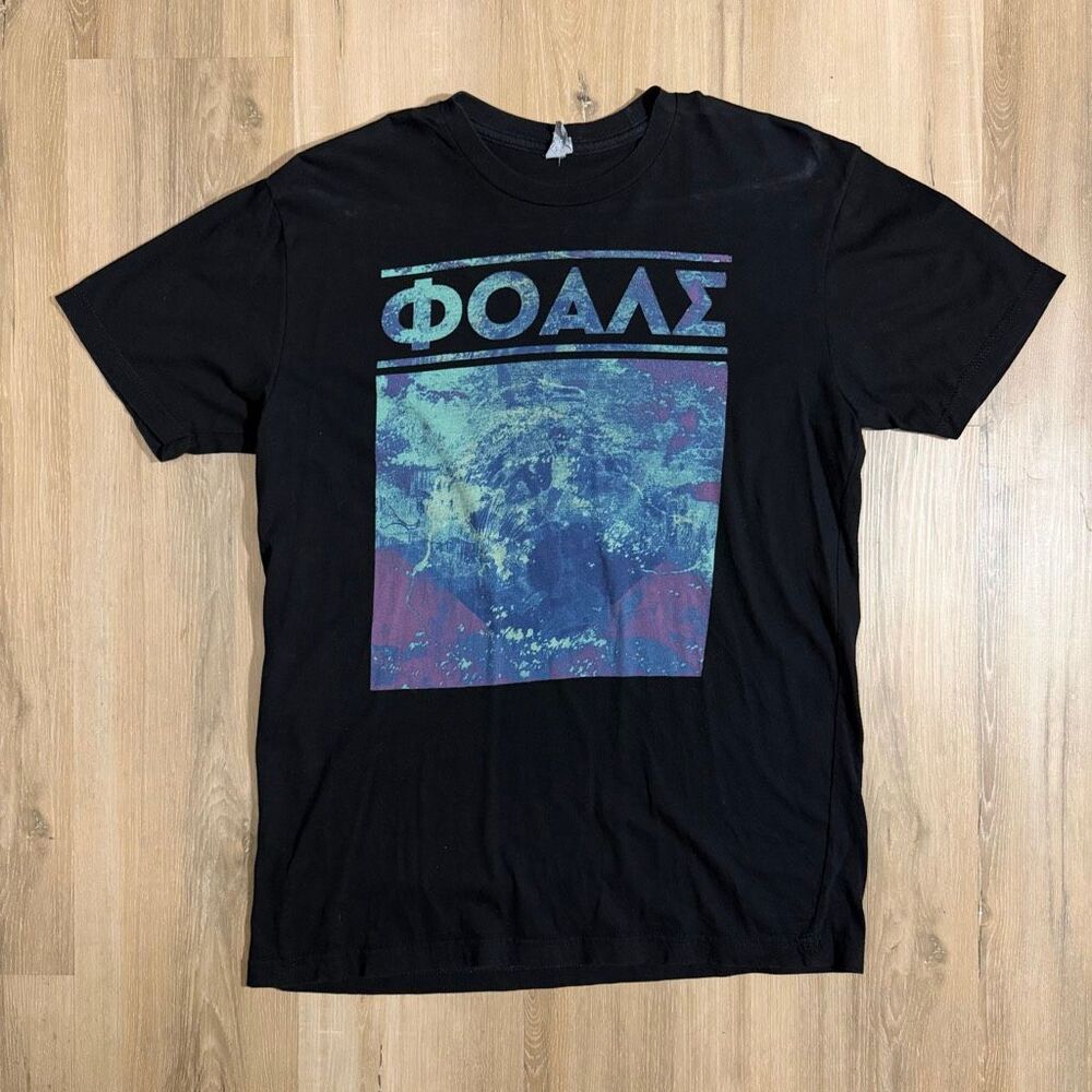 Foals Band Sz M Black Greek Lettering Shirt Indie Sleaze Alt Grunge British Y2K